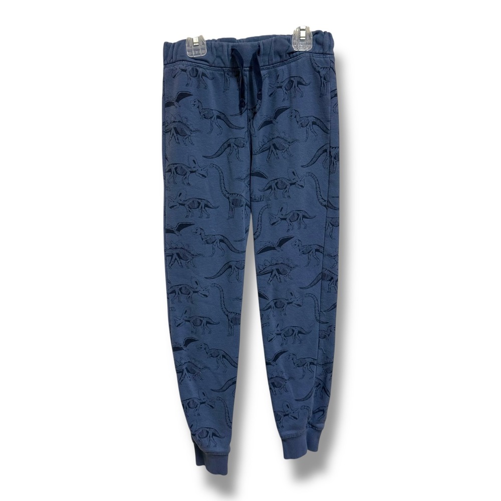 H&M Blue Dinosaur Skeleton Print Jogger Pants Drawstring Elastic Waist 7-8 Sweat